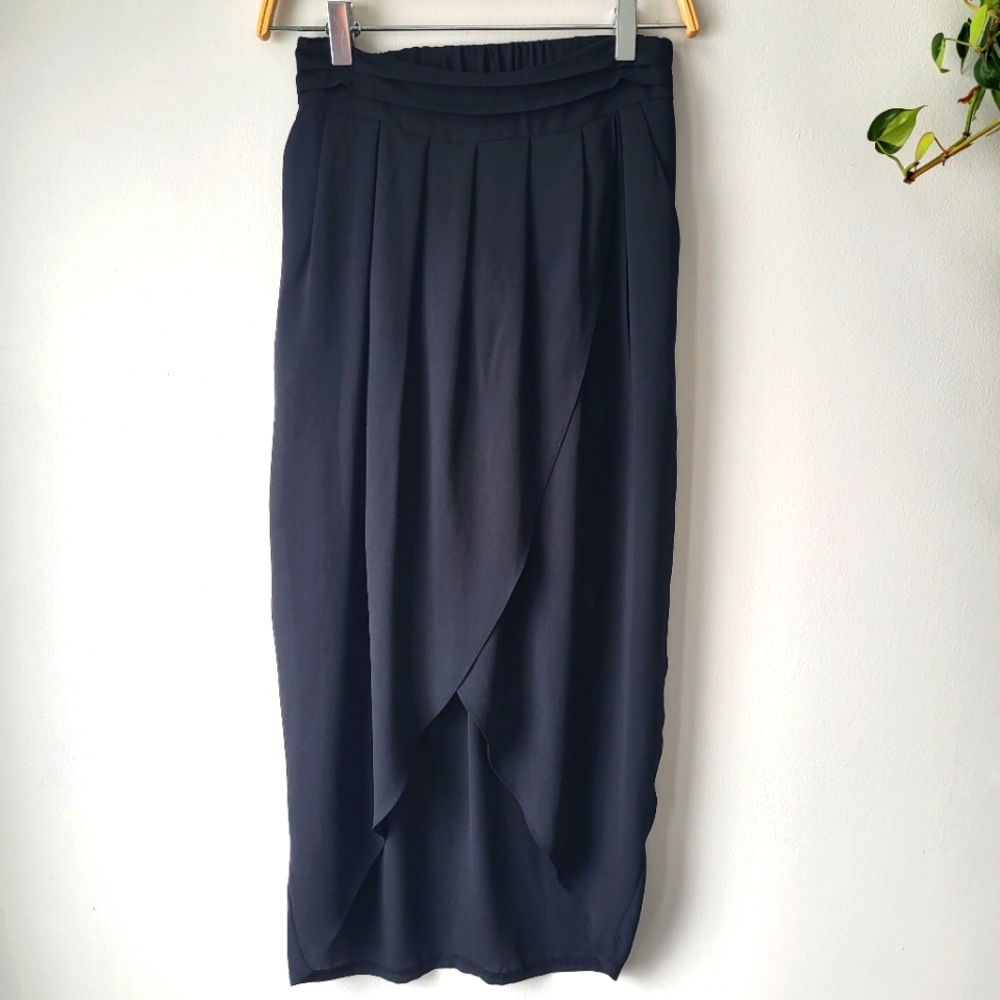 LOFT Black Midi Split Front Chiffon Feminine Effortless Fairy Grunge Skirt
